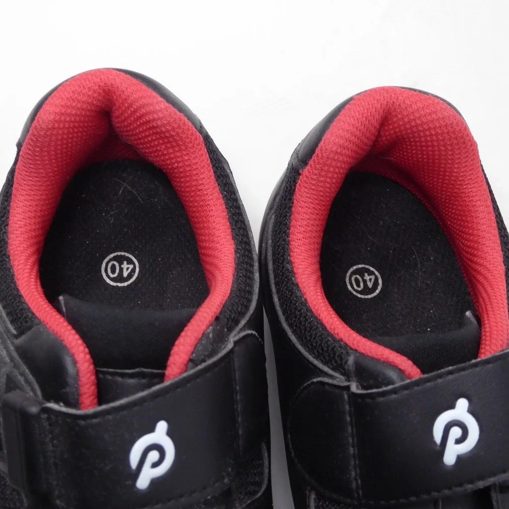 Peloton Women Cycling Shoes Black Red Hook and Loop Ratchet Strap Size 40 / 9